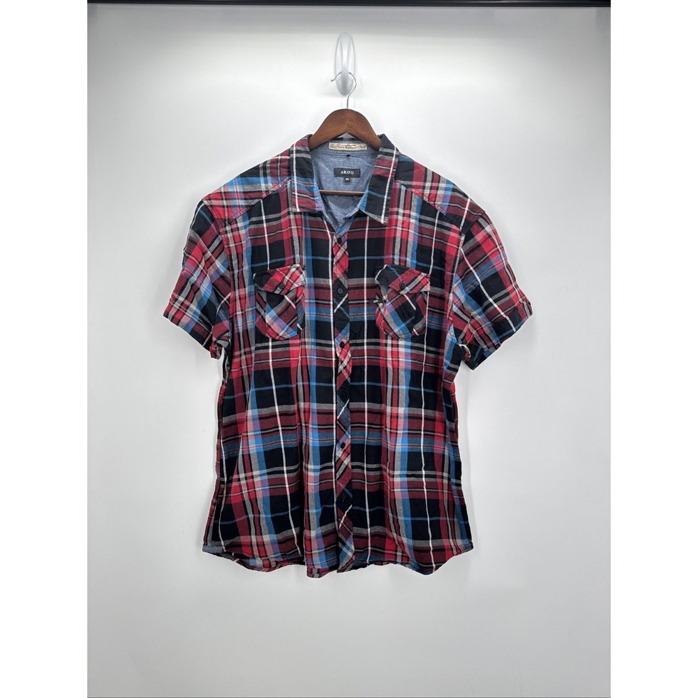 AKOO 3XL short-sleeve button-up plaid shirt streetwear brand (A King Of Oneself)